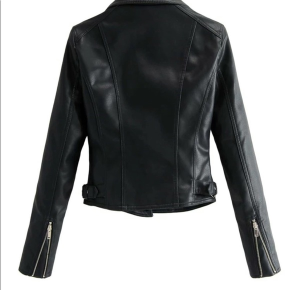 Vegan leather jacket zipper arms glam classic moto - Picture 2 of 11